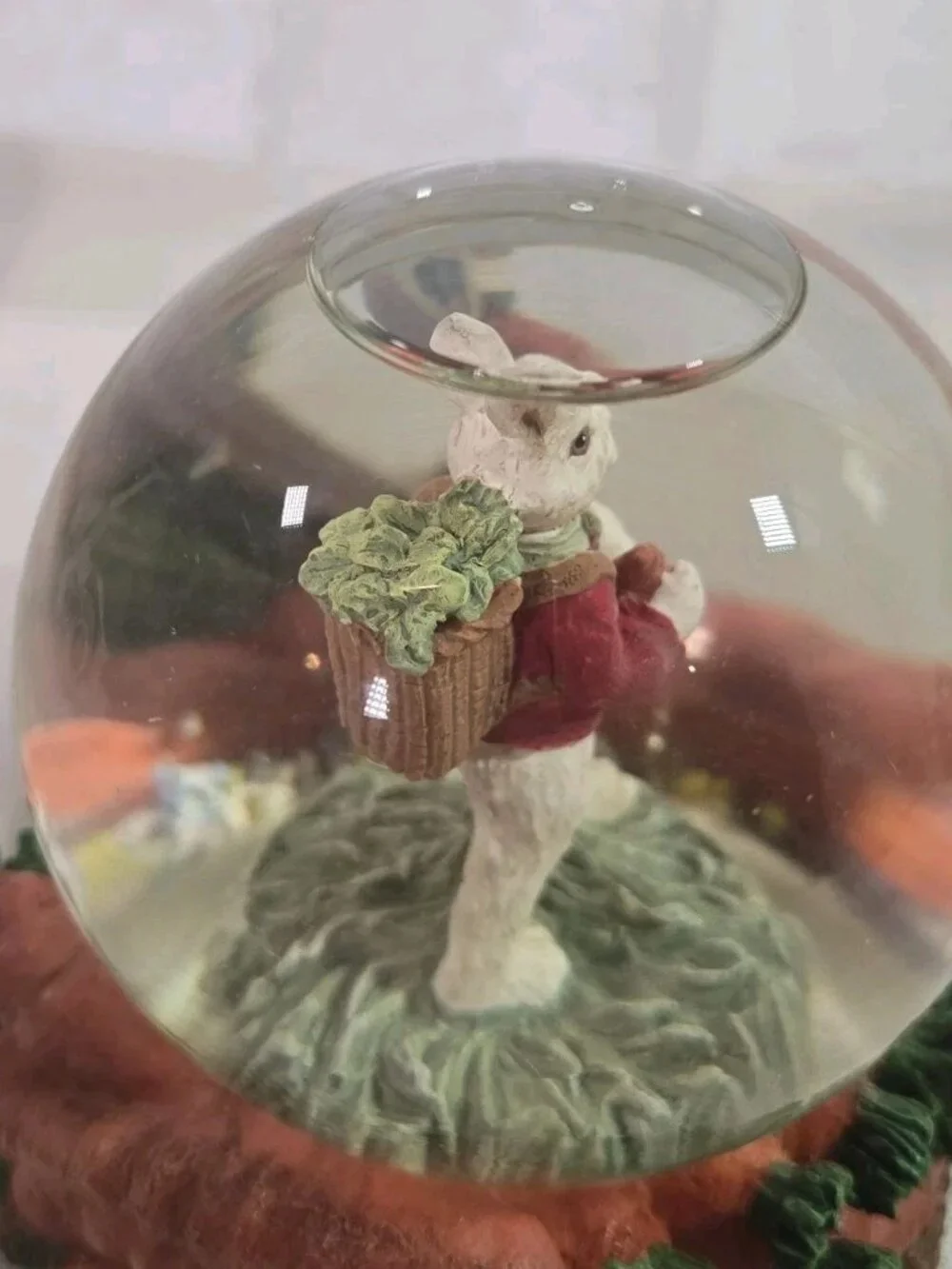 Easter Rabbit Musical Snow Globe Bunny & Carrots ~ Here Comes Peter Cottontail